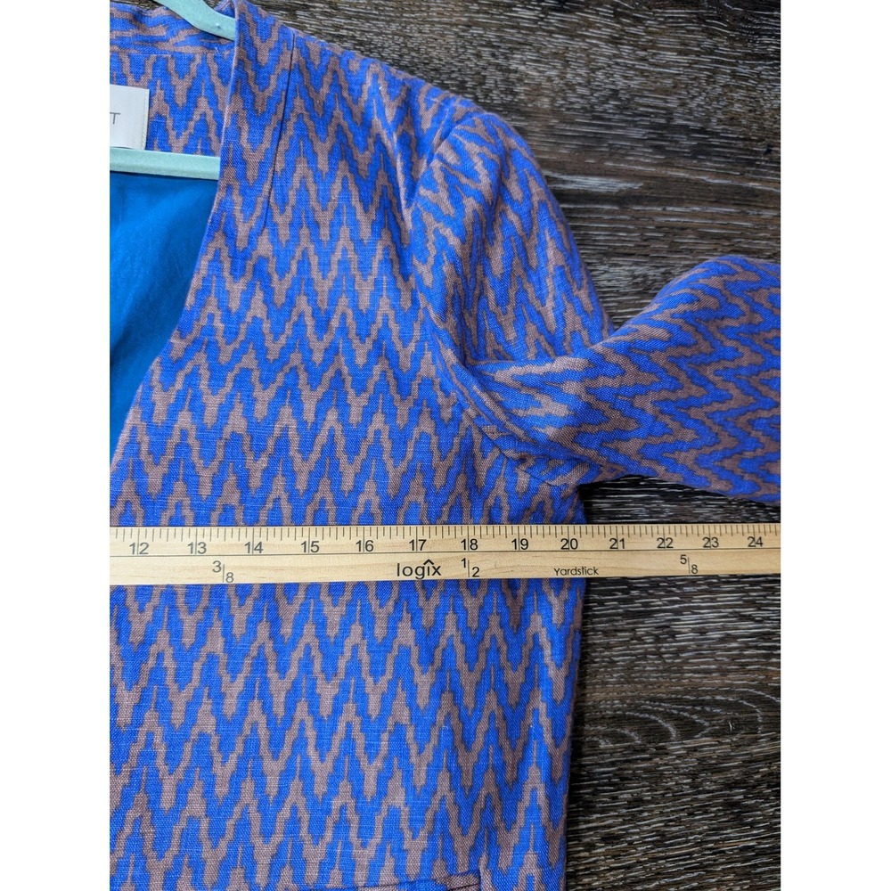 Ann Taylor LOFT Blazer Womens Large Blue Linen Chevron Open Front Lined‎ Jacket - Picture 6 of 7